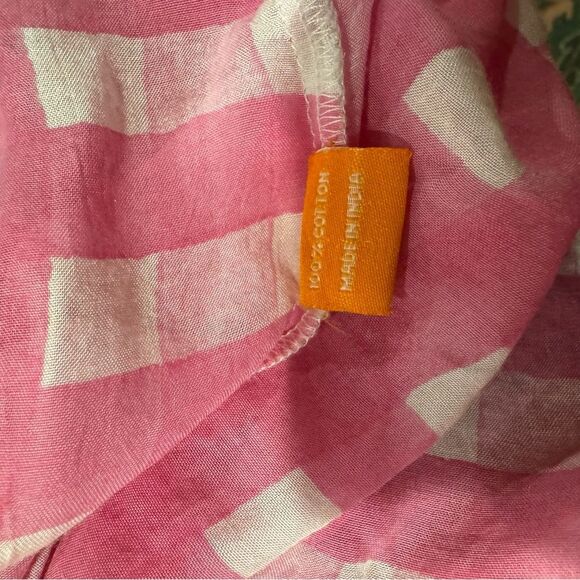 Oliphant Pink and White Gingham Yoke Tiered Button Neck Dress Size Medium - Picture 9 of 9